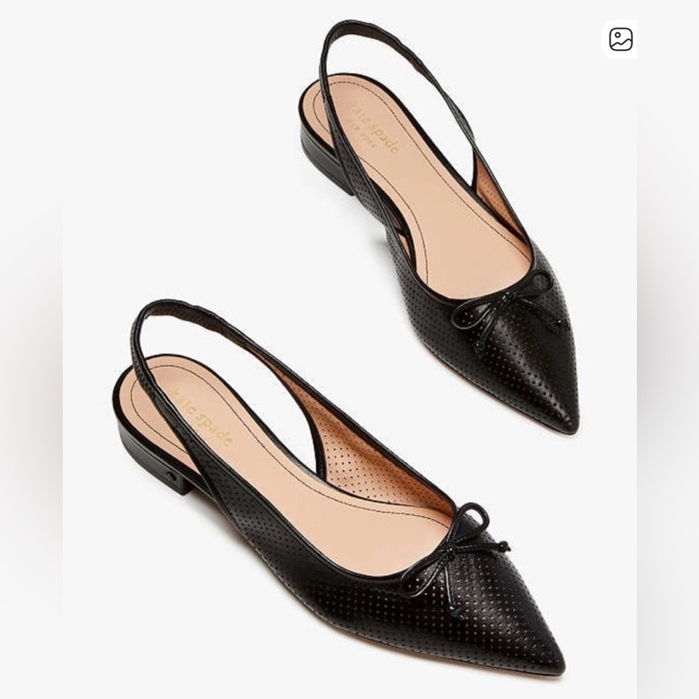 Kate Spade Navy Blue Perforated Flats with Bow - Picture 1 of 5